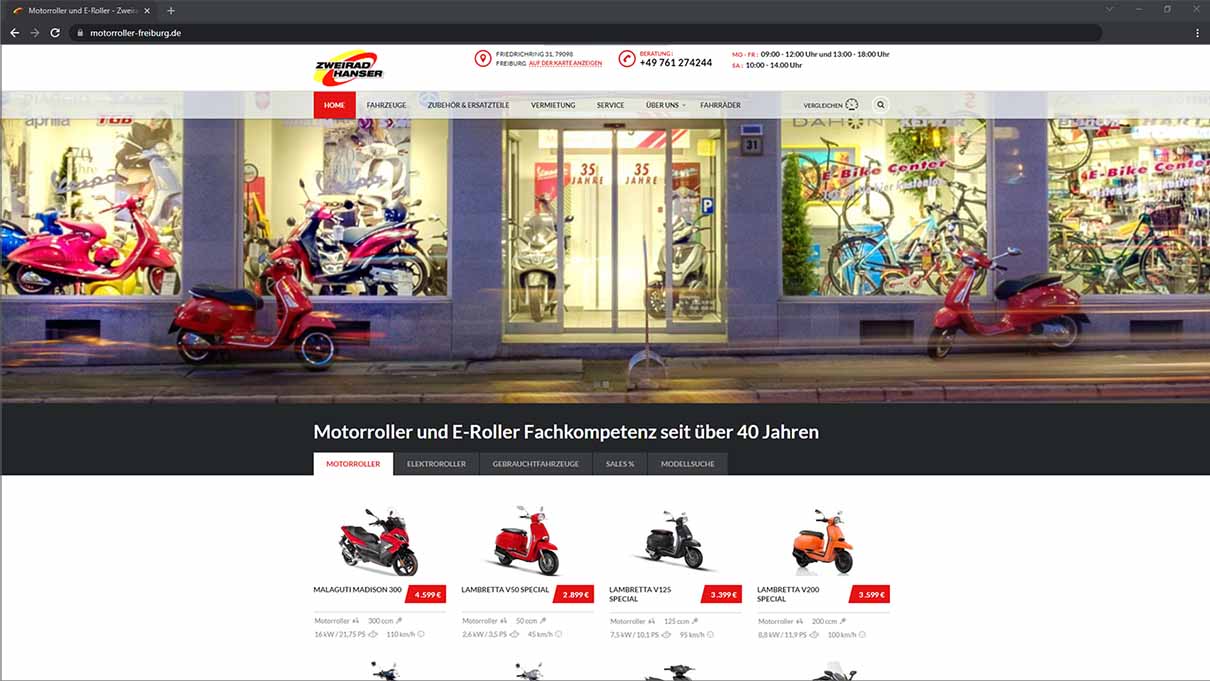 Startseite der Website von Zweirad Hanser