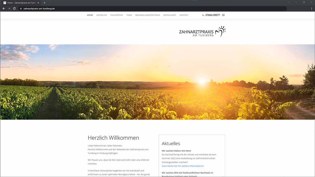 Website der Zahnarztpraxis am Tuniberg